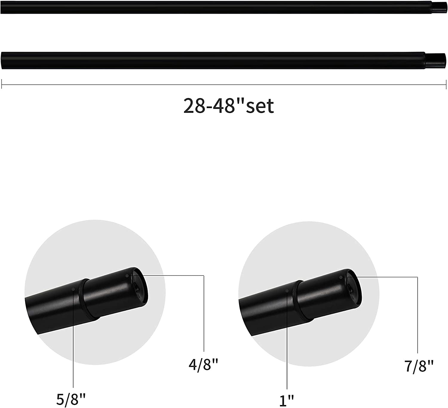 eTeckram 1" Double Curtain Rod with Trumpet Finials - 28''to 48'', Black