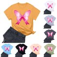 thumbnail image 2 of Frostluinai Breast Cancer Awareness Shirts for Women Pink Ribbon Crew Neck T Shirts Inspirational Short Sleeve Tops In October Shirt, 2 of 4