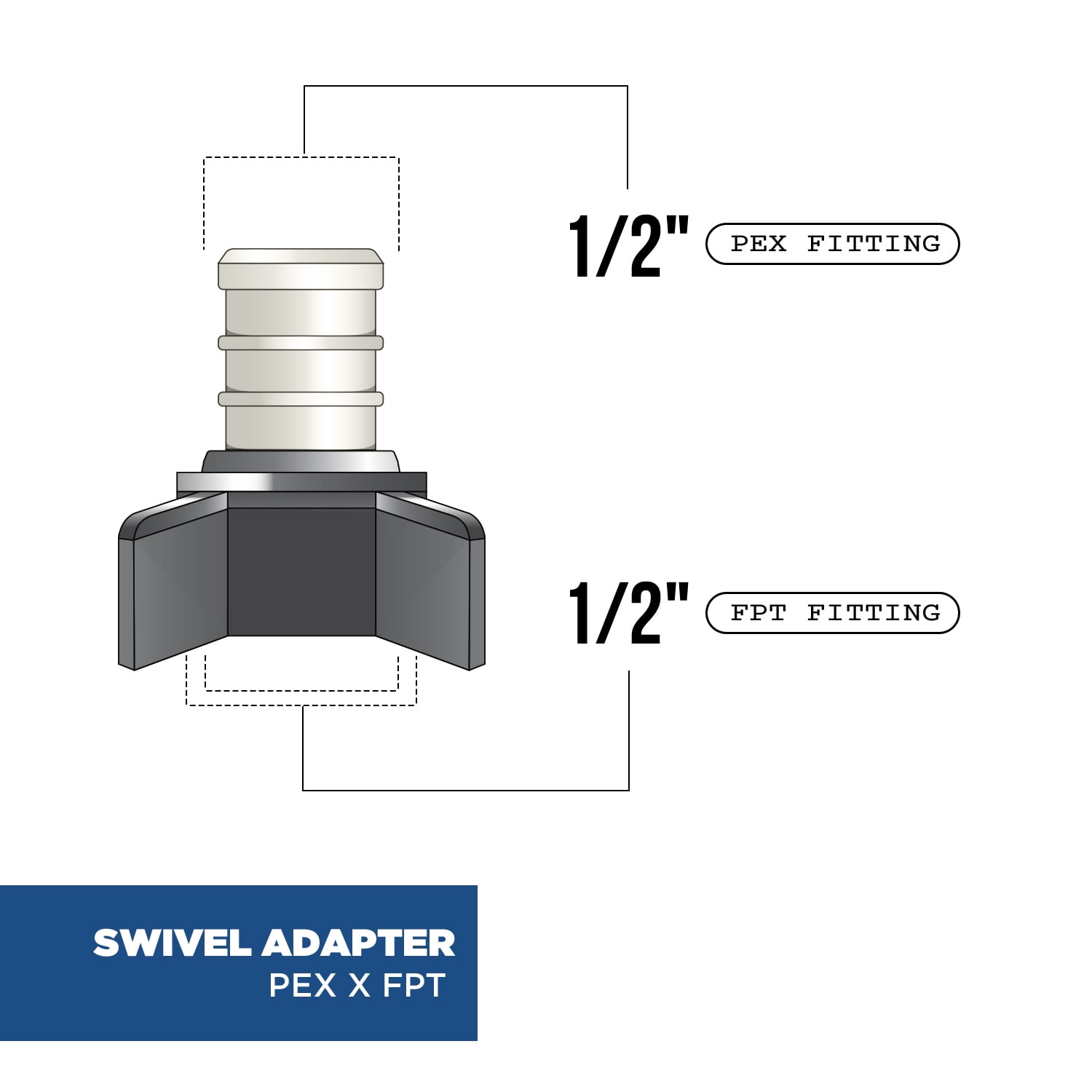 Supply Giant 5-12PPCA Plastic PEX Poly Alloy Swivel Adapter Pex x FPT Barb Pipe Fitting 1/2 Inch Pack of 5