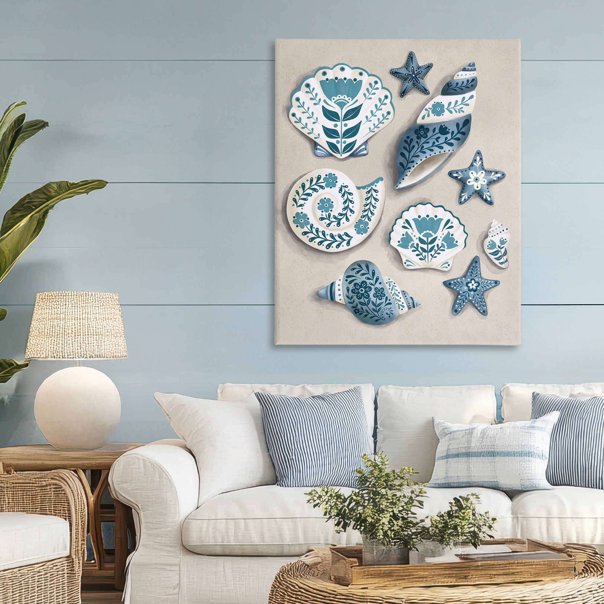 Stupell Industries Teal Nautical Floral Seashells Canvas Wall Art, design by Penny Aguilera