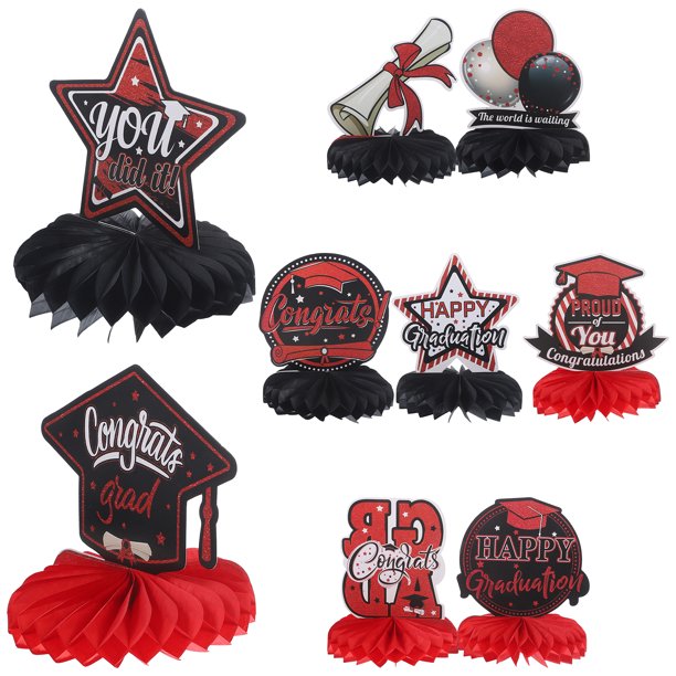 KAKOWELY 9 piezas de decoraciones para fiesta de graduación, adornos de papel de panal para mesa de graduación
