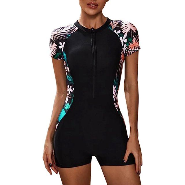 Traje de Baño para Mujer de Una Pieza Bañador de Natación con Cremallera Manga Corta para Playa Surf Xishao Ropa