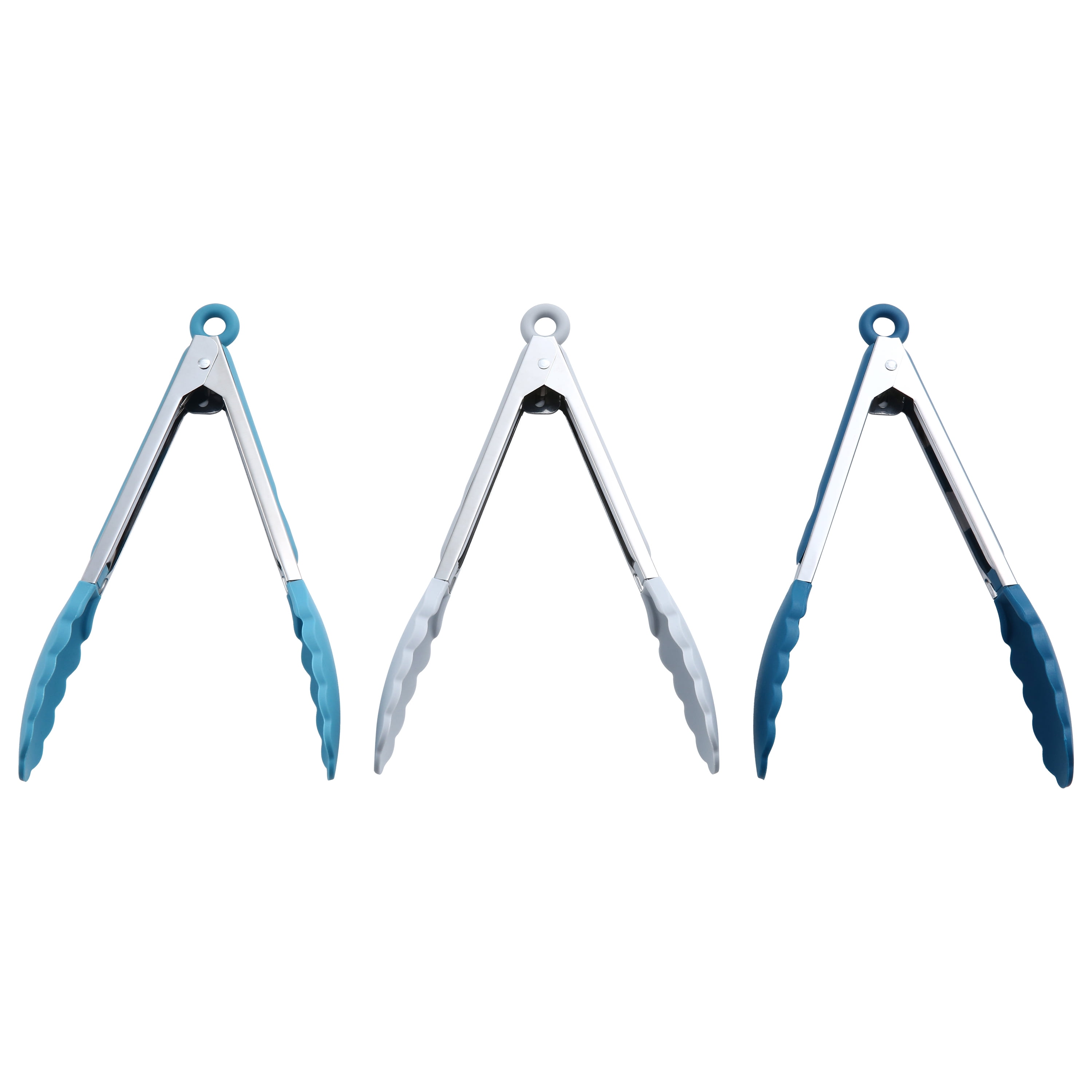 Mainstays 9" Stainless Steel Locking Tongs with Silicone Head, Navy, Grey, or Teal