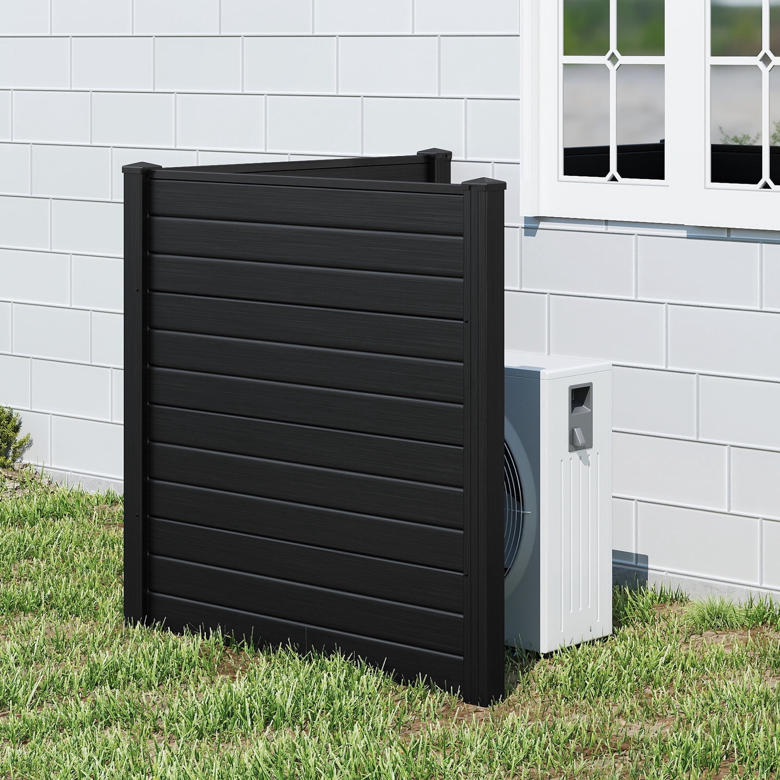 Topbuy 2PCS Outdoor Privacy Fence Panel 2 Picket PVC Decorative Fence w/3 Cuspidal Stakes Trash Enclosure & Freestanding Fence for Garden Black