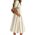 thumbnail image 6 of Women's Striped Maxi Dress, Tie Cuff Short Sleeve Casual Midi Dresses, Loose Fit A-Line Summer Vertical Stripe T Shirt Sundress with Pockets for Home and Office, 6 of 6