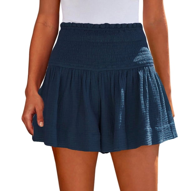 Pantalones Cortos de Verano para Mujeres de Cintura Alta, Moda de Alta Cintura Elástica, Pantalones Cortos Sólidos Casuales