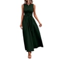 thumbnail image 2 of ClodeEU Women's Round Neck Sleeveless A Line Maxi Dress,Cinched Waist Flowy Sundress Green,Women's Plus XL, 2 of 8