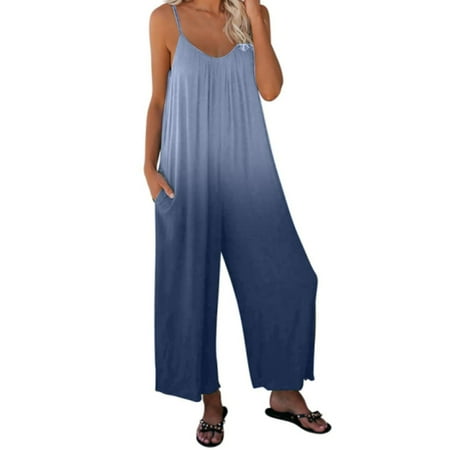 

Dyegold Jumpsuits for Women Casual Womens Jumpers and Rompers Casual Summer Fashion Harem Playsuit Spaghetti Strap Gradient Sleeveless Rompers Overalls