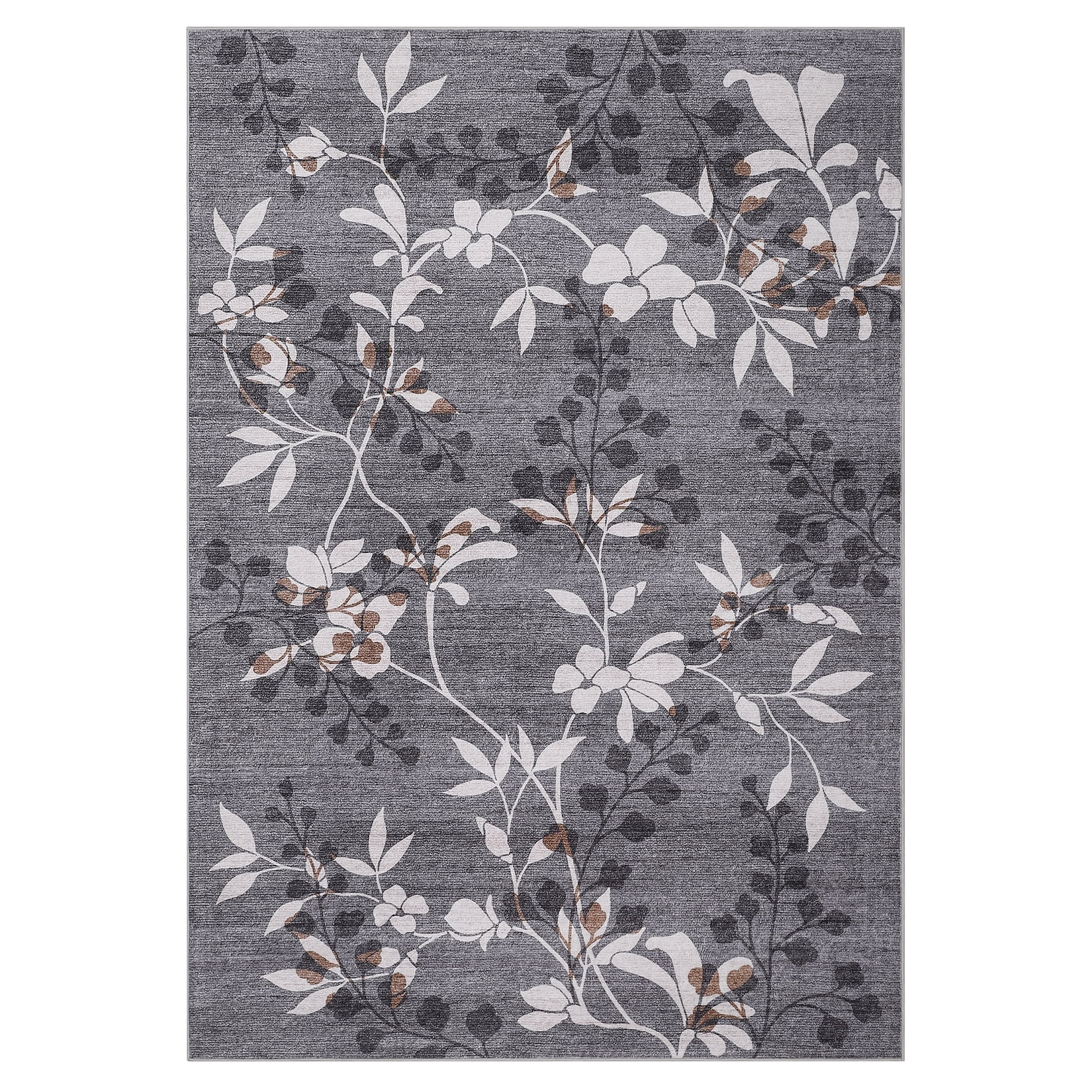 GlowSol 5'x7' Modern Leaves Pattern Area Rugs for Living Room Bedroom Washable Soft Low Pile Non-Slip Rug, Gray