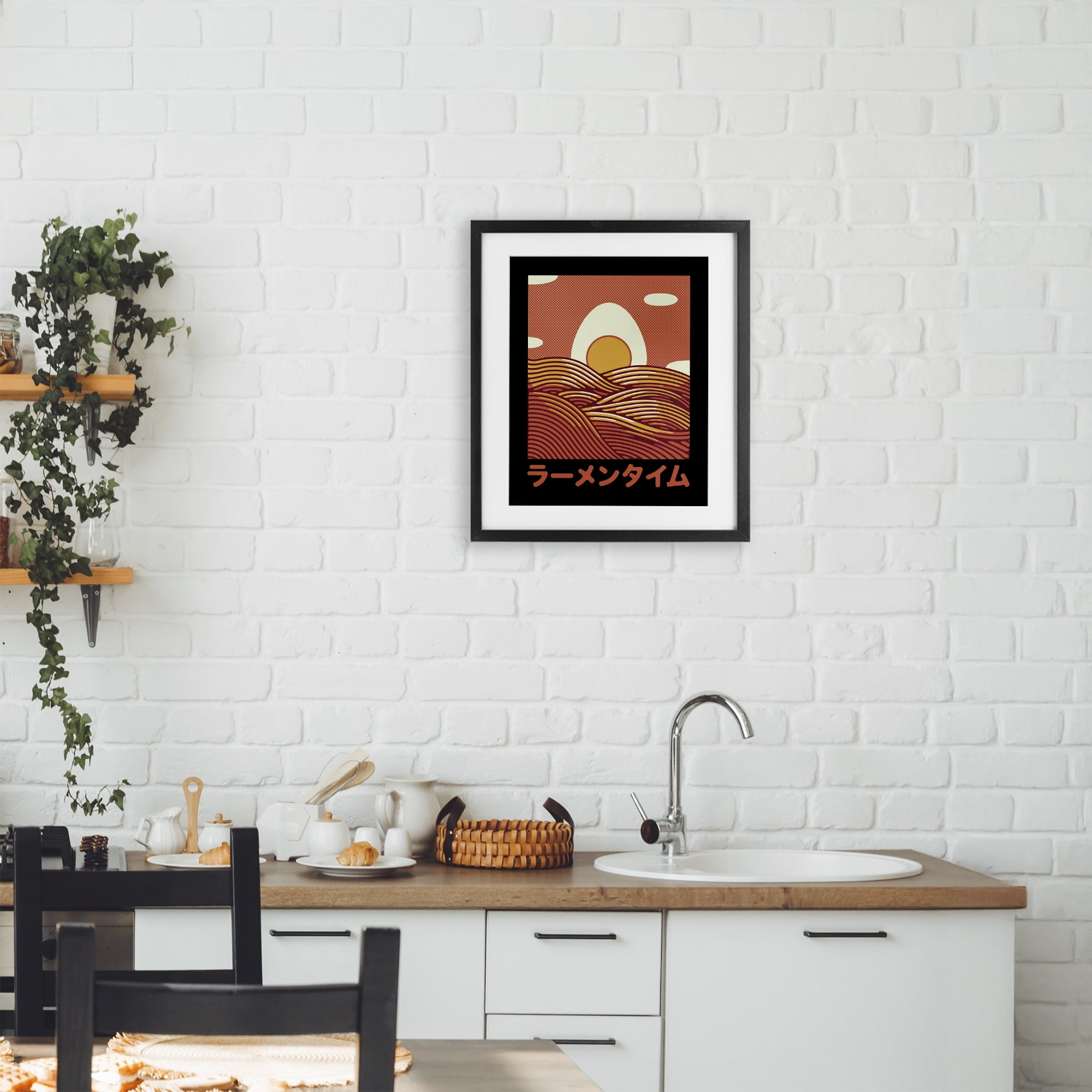 Stupell Industries Minimalist Egg & Ramen Sunset Black Framed Print Under Glass, design by Tobe Fonseca
