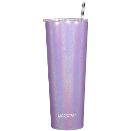 

Ezprogear 26 oz Glitter Violet Stainless Steel Slim Skinny Tumbler Vacuum Insulated with Straw (26 oz Glitter Violet)