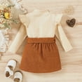 thumbnail image 3 of Toddler Girl Fall Winter Outfit Skirt Set Turtleneck Cotton Pullover Top Button Mini Skirt with Belt 1-5Y, 3 of 5