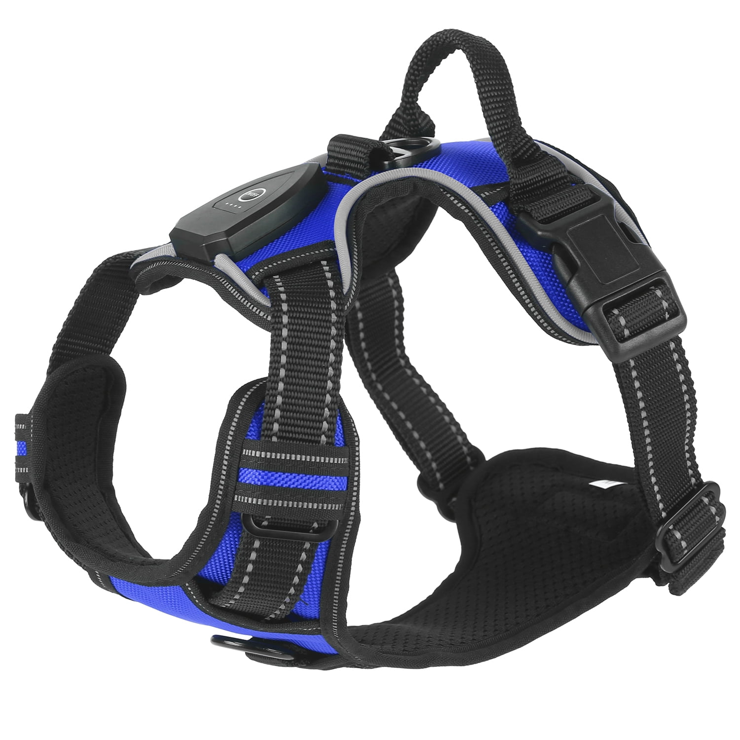 Teqhome Light Up Dog Harness LED No Pull Dog Harness Rechargeable Lighted Dog Vest Harness for Night Walking Adjustable Glowing Vest for 38.58-49.6lbs Dogs (Blue, L)