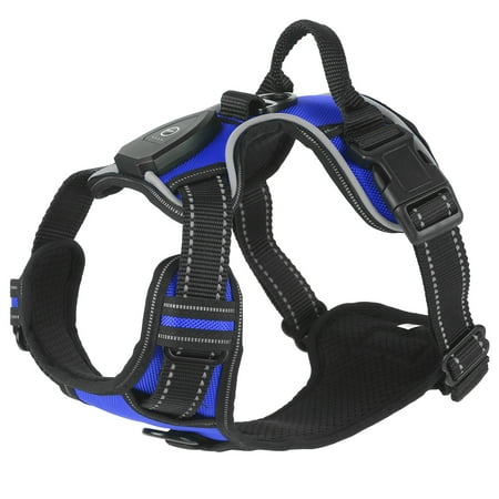 iMounTEK LED Dog Harness No Pull Rechargeable Light Up Pet Vest Harness Blue S