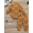thumbnail image 3 of Qiylii 2Pcs Baby Fall Outfits, Rainbow Print Ribbed Long Sleeves Romper + Pants, 3 of 9