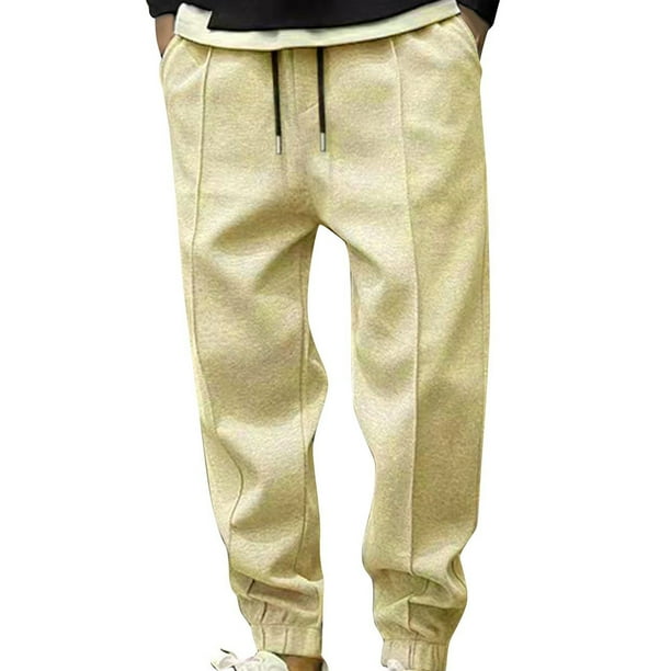 Pantalones largos de moda para hombre, con cordón, cintura elástica, color sólido, informales, largos, para hombre
