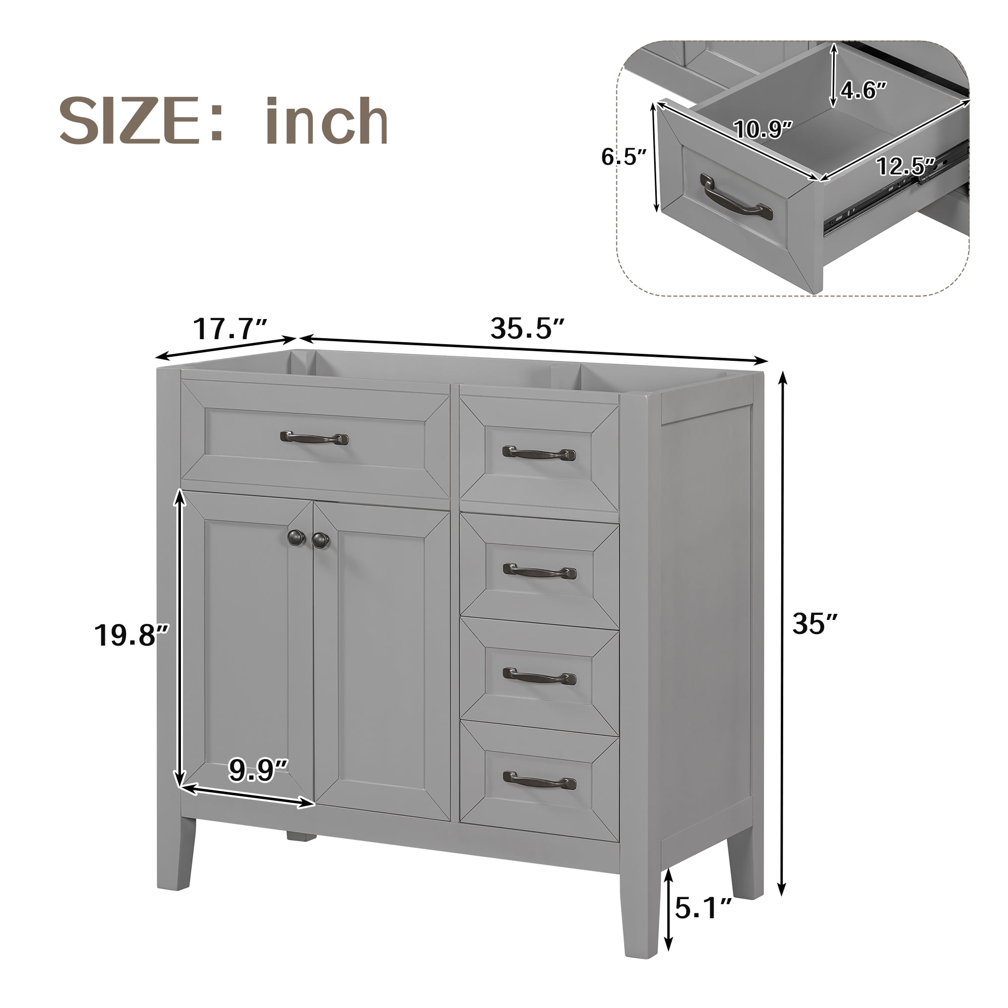 Aukfa Modern Bathroom Vanity without Sink, Freestanding Bathroom Cabinet with Drawers, Solid Frame,Gray