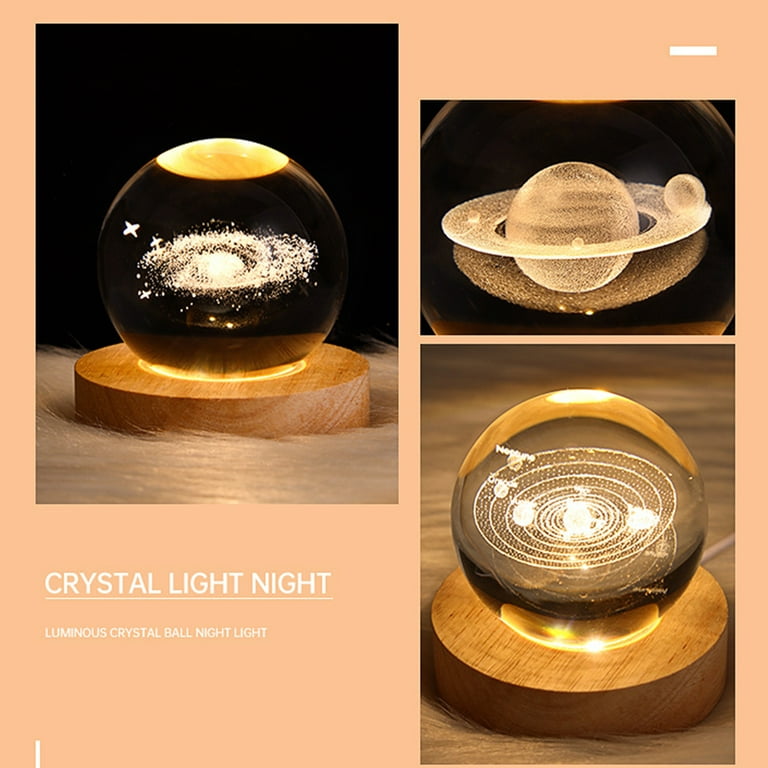 3D Crystal Ball Night Light - Laser Carved Holographic Galaxy Planet Model  Projection LED Lamp