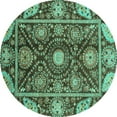 thumbnail image 1 of Ahgly Company Machine Washable Indoor Round Oriental Turquoise Blue Traditional Area Rugs, 7' Round, 1 of 4