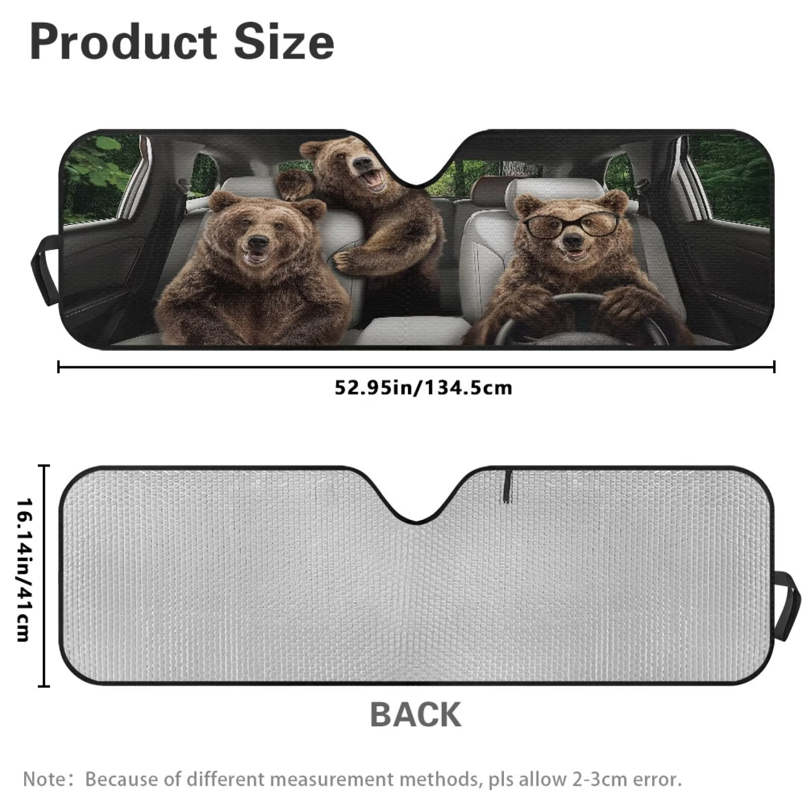 XYZCANDO Bear Windshield Sun Shade Blocks UV Rays Sun Visor Protector for 2007-2018 Jeep Wrangler JK JKU & 1997-2006 Jeep Wrangler TJ LJ Windshied Sunshade Block UV Rays