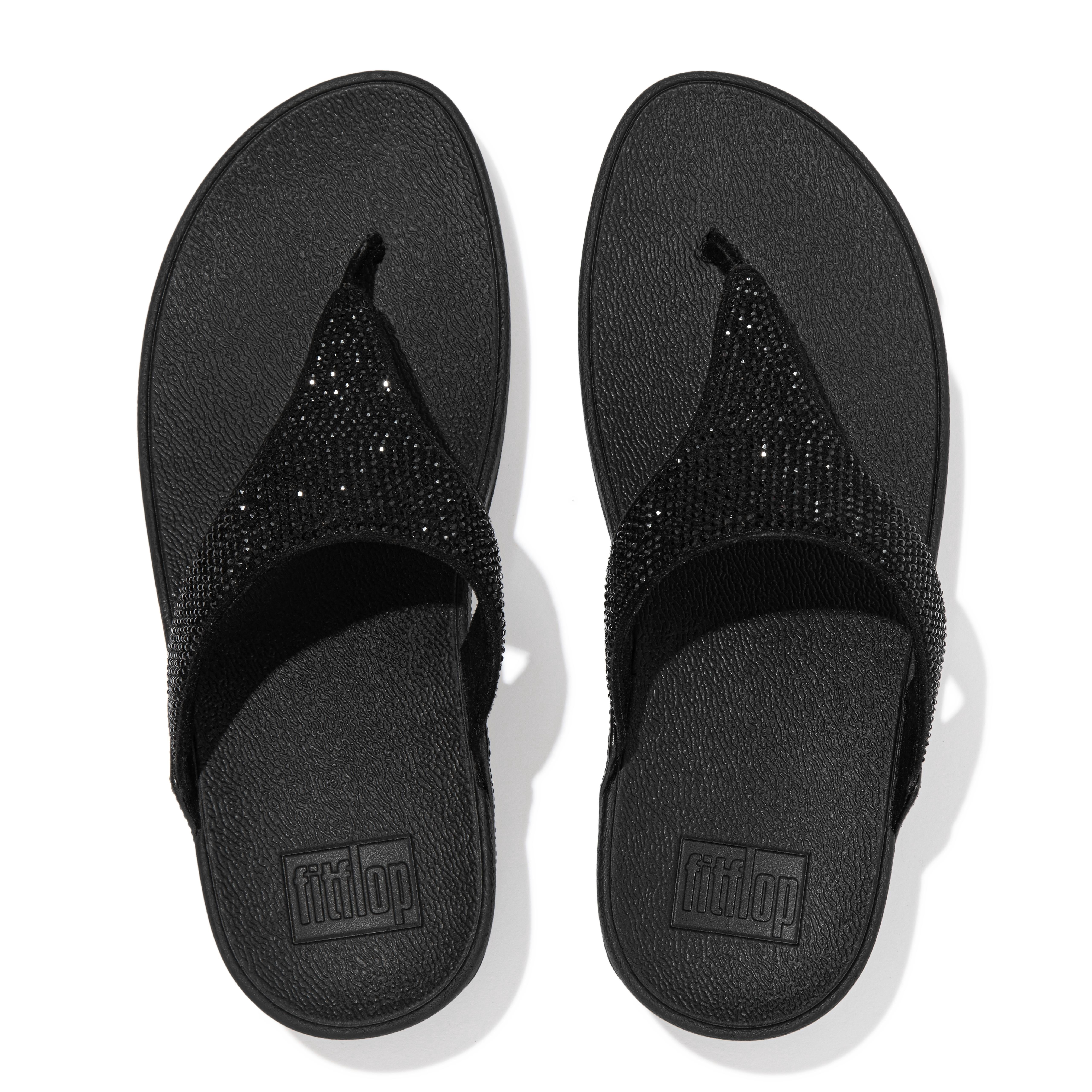 FitFlop Women's Lulu Crystal Embellished Toe Post Wedge Sole Thong Sandal