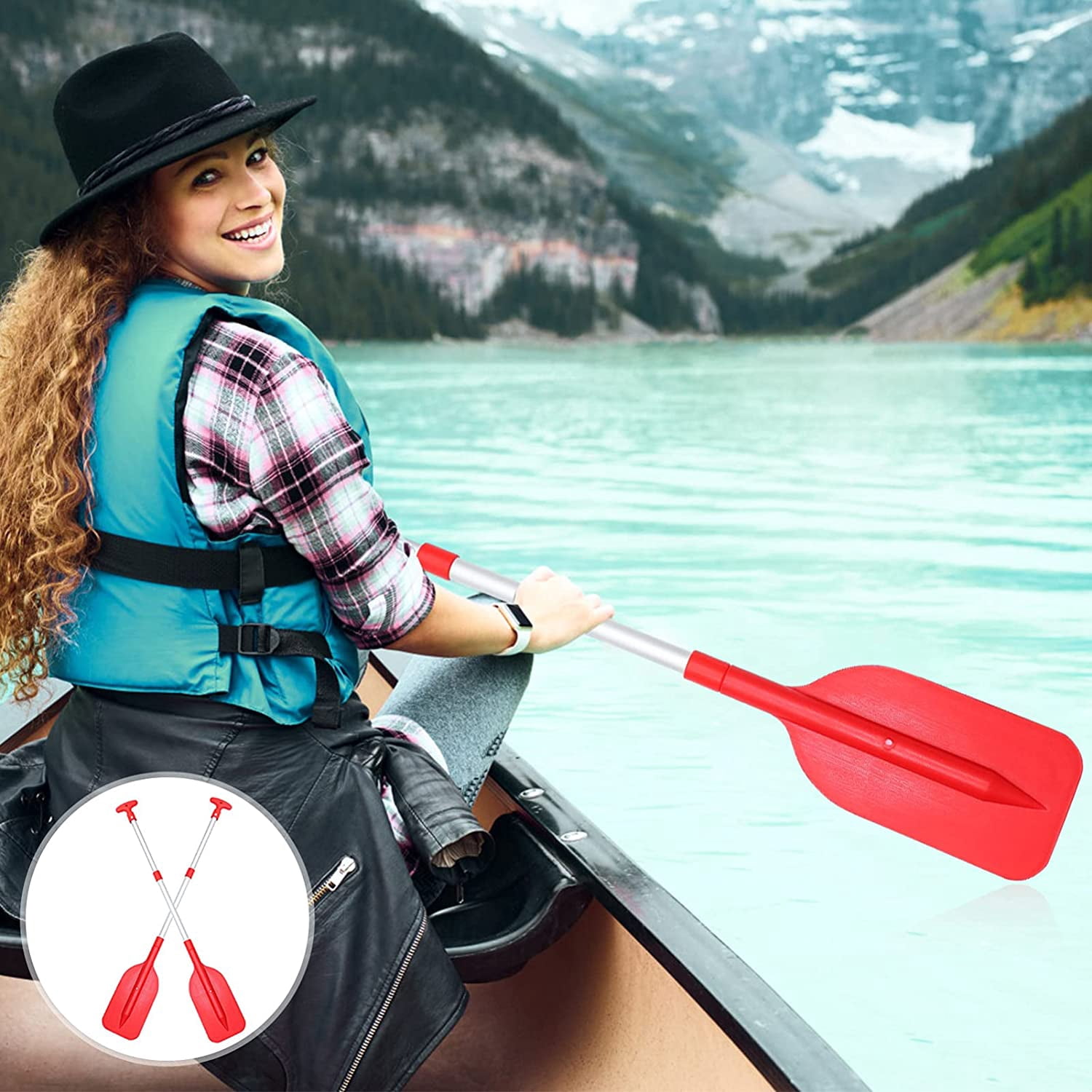 ABPETE 2Pcs Telescopic Kayak Paddle Rafting Boat Paddle Canoe Oars Plastic Aluminum Alloy Boat Oars(Red)