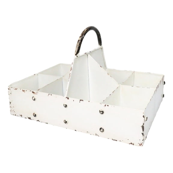 White Vintage Distressed Metal 8 Divided Section Seeding Tray Planter Pot 14"L