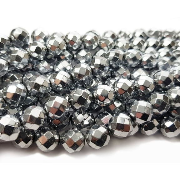 6mm Hematite Silver Faceted Round Beads Genuine Gemstone Natural Jewelry Making