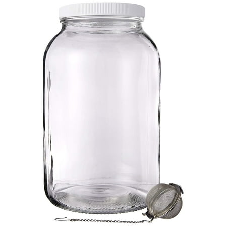 1 Gallon Mason Jar - Glass Kombucha Jar with Stainless Steel Tea Infuser - Home Brewing and Fermenting Kit with Cheesecloth Filter, Rubber Band and Plastic Lid - By (Best 1 Gallon Brewing Kit)
