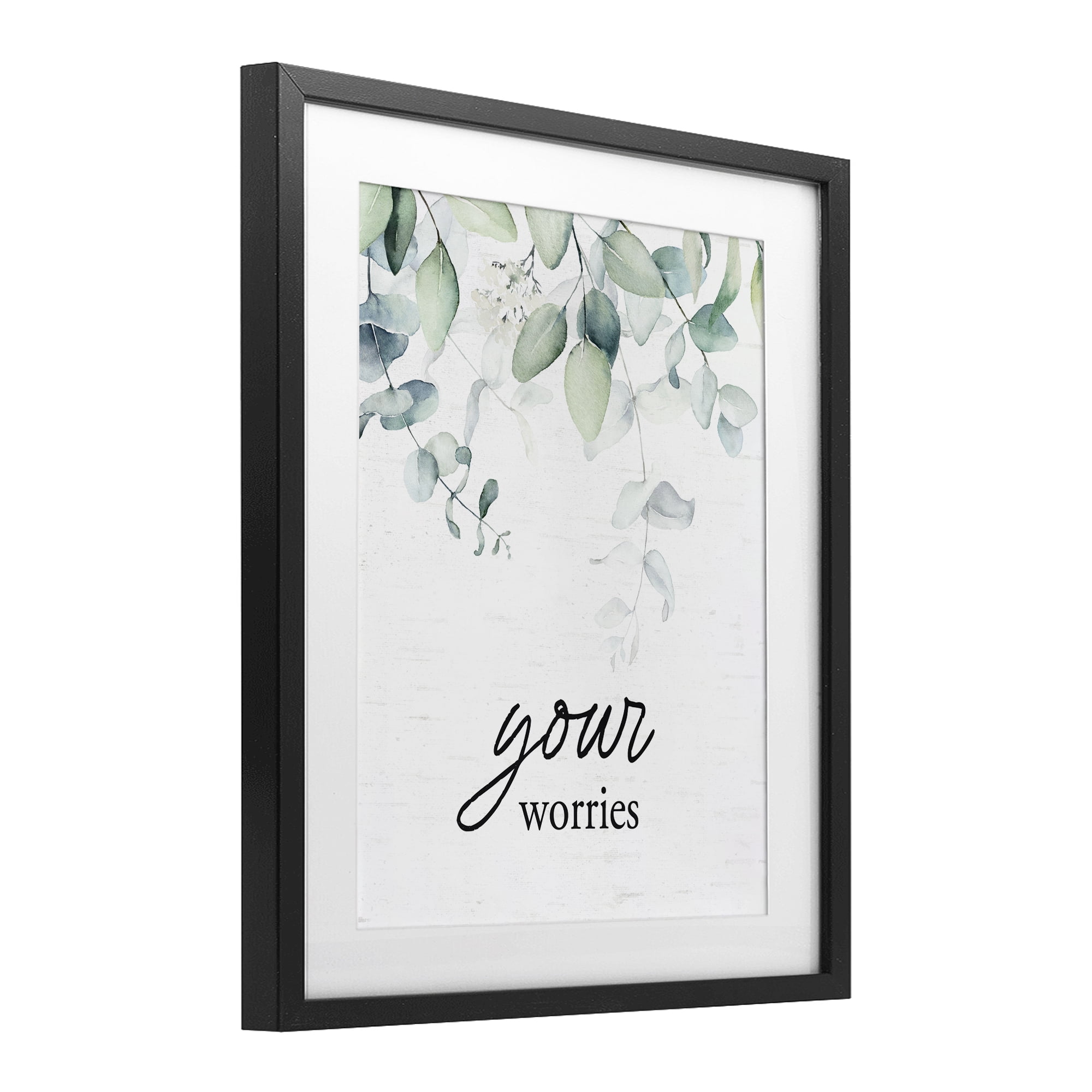 Your Worries Eucalyptus Black Framed Print Under Glass, design by Lettered and Lined