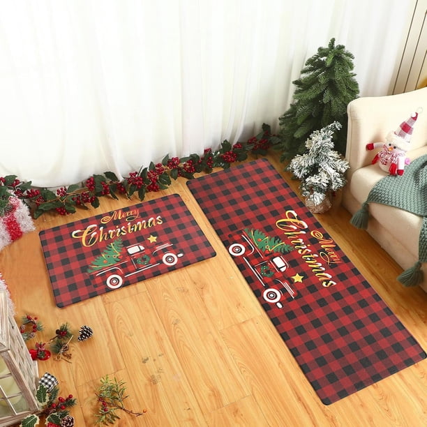 Tapetes Navideños para El Hogar y La Cocina, Gruesos y con Diseño de Encriptación, de Tiras Largas. Tapetes para Baño. Juego de Dos Piezas: 40 X 60 Cm y 40 X 120 Cm.
