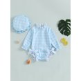thumbnail image 4 of Gupgi Baby Girl Rash Guard with Swim Cap, Infant Plaid Print Swimsuit Long Sleeve Bow Bathing Suit, 4 of 9