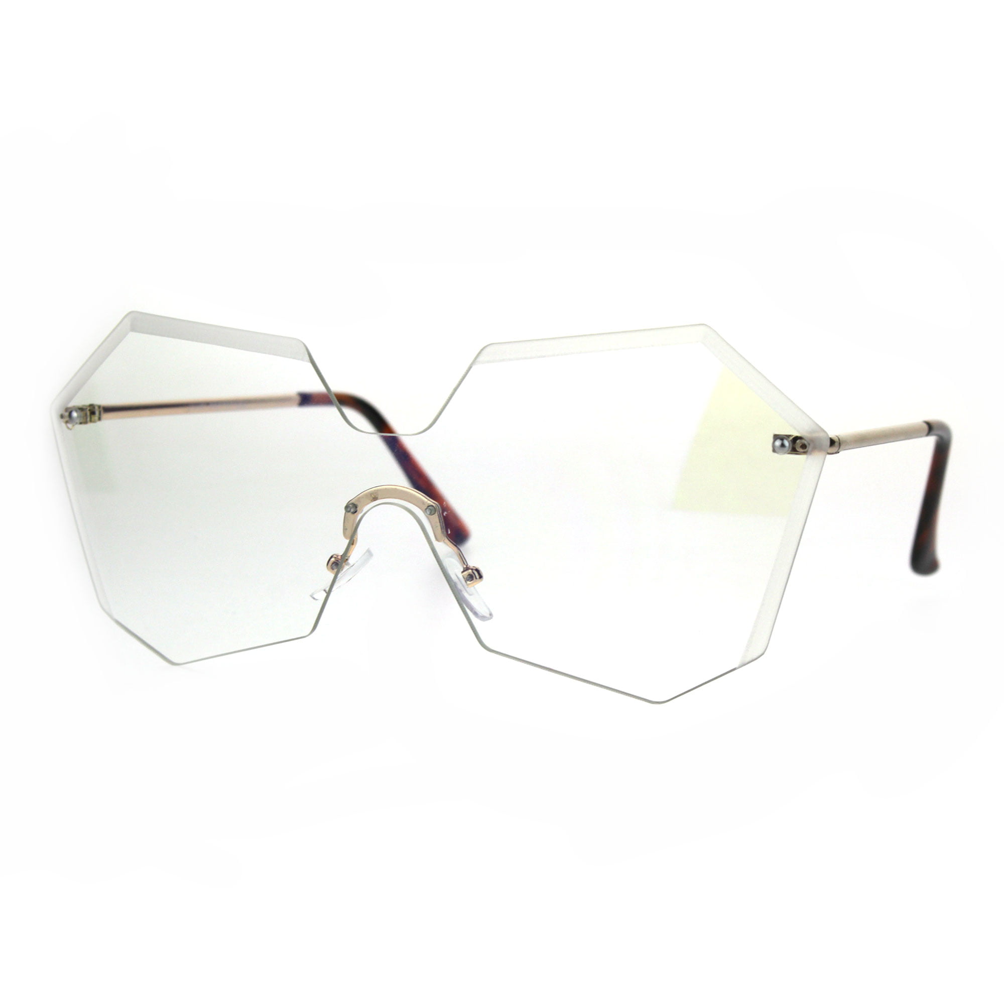 CLASSIC VINTAGE RETRO SHIELD Style Clear Lens EYE GLASSES Gold Metal Frame NEW 
