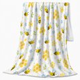 thumbnail image 2 of Cheerful Bees Honeycomb Pattern Blue Flowers Green Leaves, Playful Botanical Garden Scene, Warm Flannel Blanket for Sunroom and Reading Nook, Garden Lovers Housewarming Gift, Playful Home Decor, 2 of 9