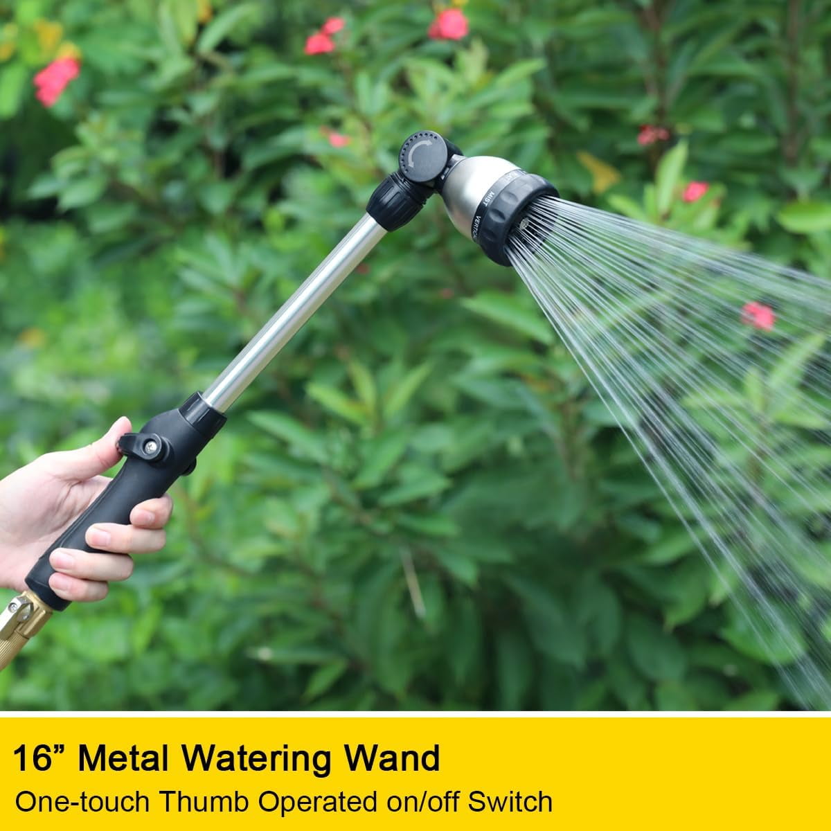 FANHAO Garden Hose Wand 16 inches, Metal Watering Wand with 8 Spray Patterns, 180° Rotating Nozzle