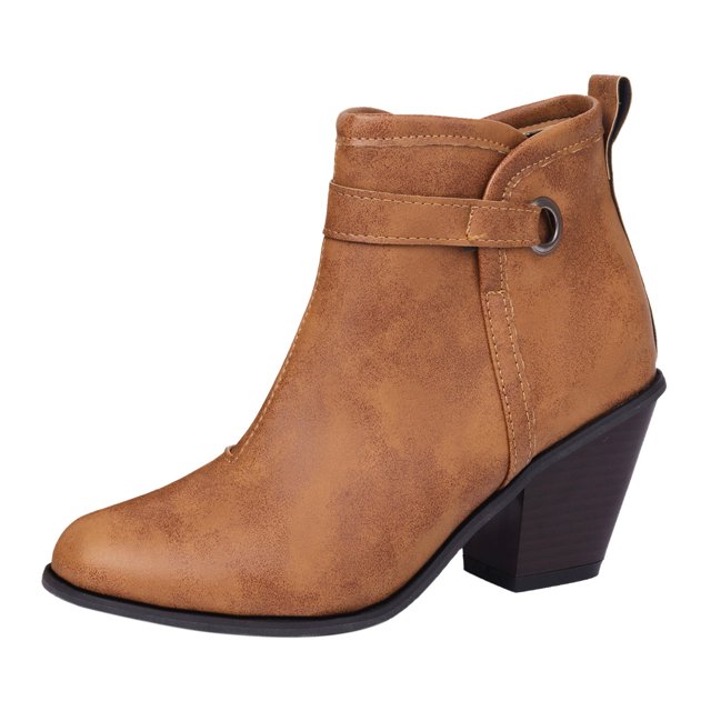 PEASKJP Womens Fashion Boots Round Toe Booties Non-Slip Comfort Ankle High Short Boot for Ladies, Yellow 38