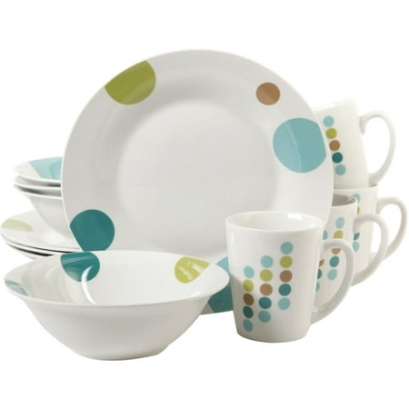 Dinner Plate Sets Gibson Home Retro Specks 12 Piece Dinnerware Set, White - 9