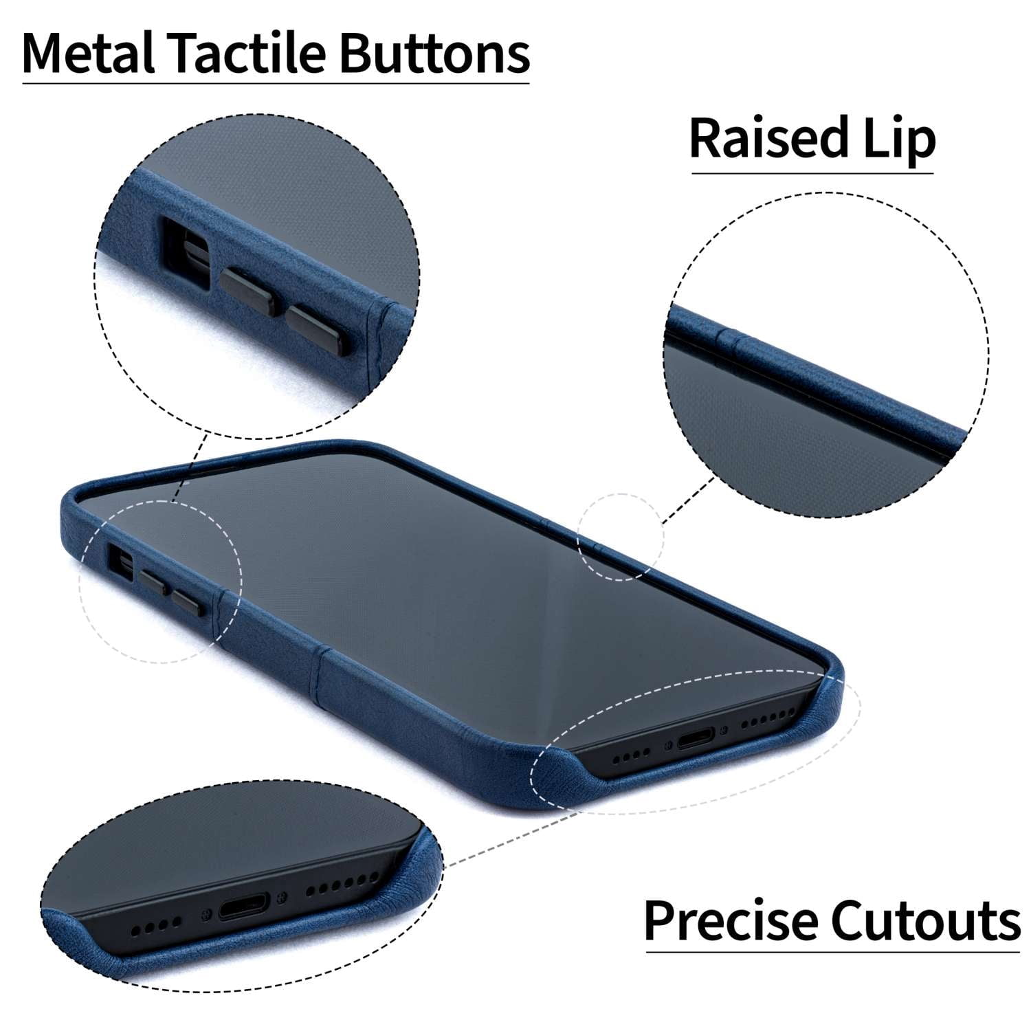Dockem Card Case for iPhone 14 with Built-in Metal Plate for Magnetic Mounting & 2 Pockets: Exec M2 (Navy)