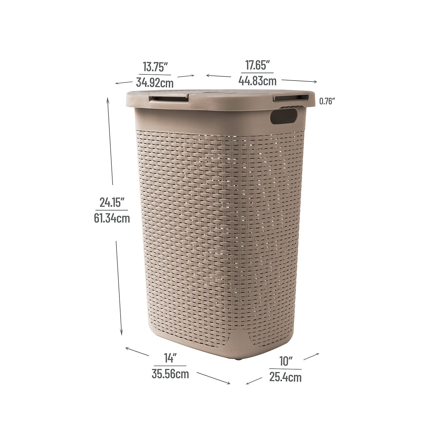 Mind Reader 60L Slim Laundry Hamper Clothes Basket, Lid, Plastic, 17.65"L x 13.75"W x 24.15"H, Tan