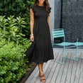 thumbnail image 2 of Women Summer Casual Dress Midi Maxi Boho Flutter Sleeve Smocked A-Line Long Elegant Solid Flowy Comfortable, 2 of 2