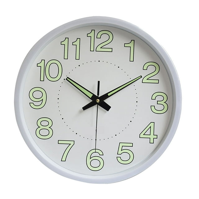 Reloj de pared luminoso minimalista de 12 pulgadas, redondo, de cuarzo, para decoración de dormitorio y sala de estar, color blanco