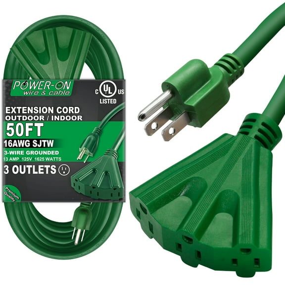 Kasonic 50FT 16 Gauge Green 3 Outlets SJTW Extension Cord