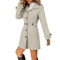 thumbnail image 2 of Women's Slim Fit Wool Blend Trench Coat, Mid-Length Notch Lapel Pea Coat, Single Breasted Button Front Jacket, Waist Defining Overcoat, Tailored A-Line Fall Winter Coat White M, 2 of 6