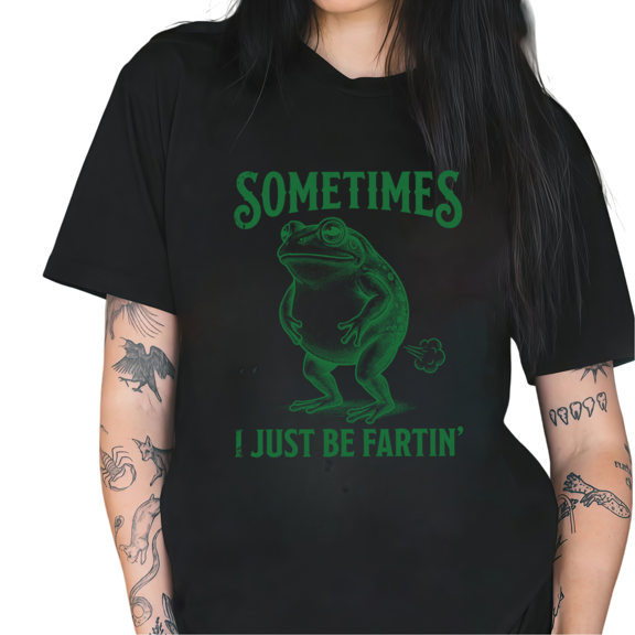 Cozymy Women's "Sometimes I Just Be Fartin'" Funny Frog Graphic Crewneck Short Sleeve T-Shirt Humor Tee