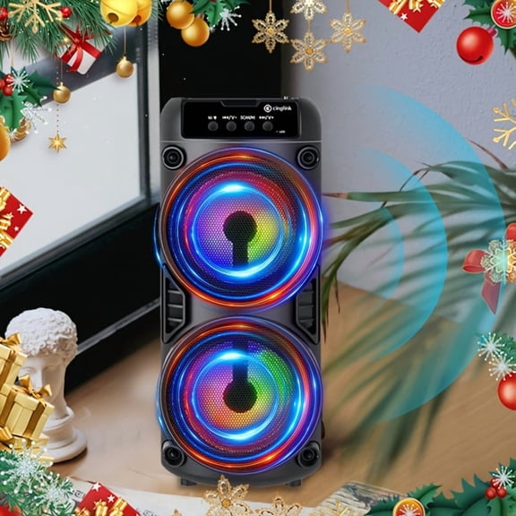 10 Inch Heavy Bass Portable Wireless Speaker with RGB Lights, FM Radio and Dual Drivers, Outdoor Camping Audio, Great Easter & Mother's Day Gift