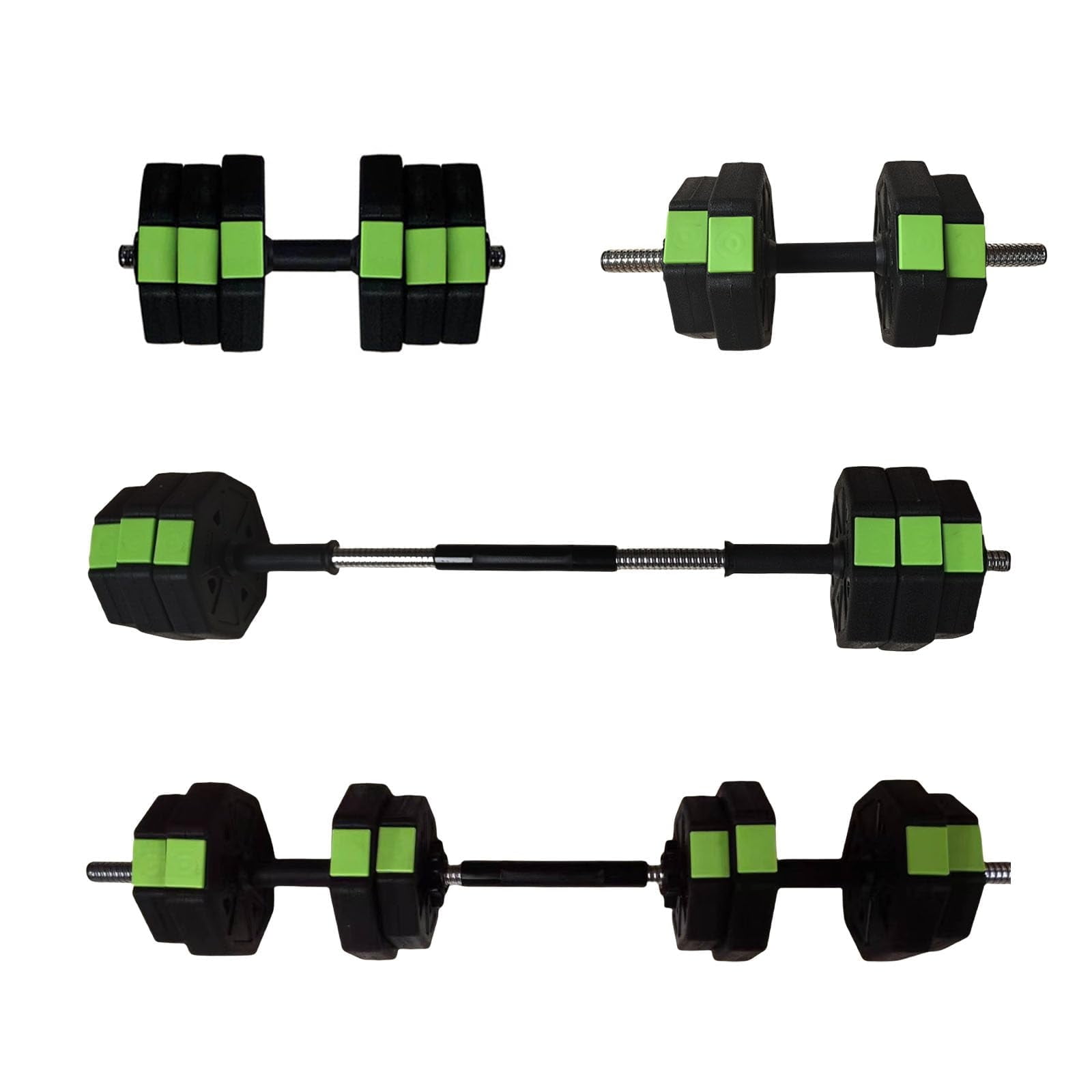 Adjustable 2-in-1 Dumbbell and Barbell Set for Home Gym – 30LB Total Weight, Iron Handles, Non-Slip Grip, Octagonal Head, Ideal for Strength Training & Fitness Workouts – Green
