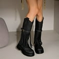 thumbnail image 2 of Fashion Knee High Boots with Fringe Detail Platform Sole Comfortable Side Zipper for Autumn and Winter Footwear, 2 of 9