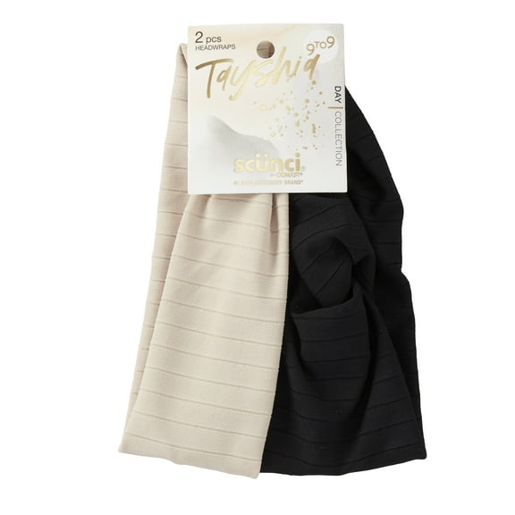 Tayshia by Scunci Headwraps, Black and Beige, 2 Count