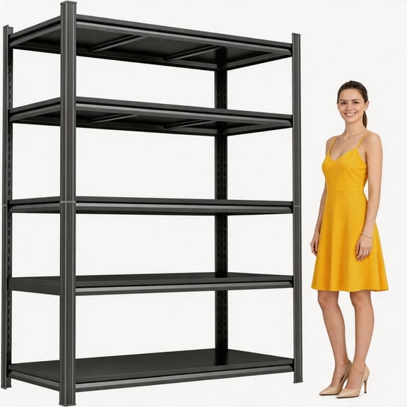 Black 5 Tier Storage Shelf, 72"H Garage Rack, 40"W Metal Shelves, 16"D Adjustable Heavy Duty Shelving, 3000LBS Steel Shelves for Balcony Home Office Garage & Warehouse Inventory