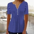 thumbnail image 2 of Holzkary Women's Short Sleeve Flowy Henley Shirt V Neck Tunic Tops Polka Dot Button Down T Shirts Women's Casual Pleated Round Neck Button Open Short Sleeve Loose T Shirt Shirt Top Blue Xl, 2 of 7